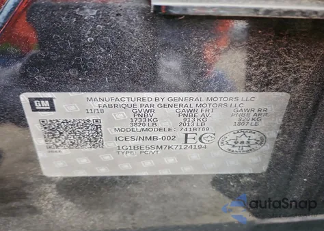 2019 Chevrolet Cruze Lt from USA, damaged, VIN 1G1BE5SM7K7124194